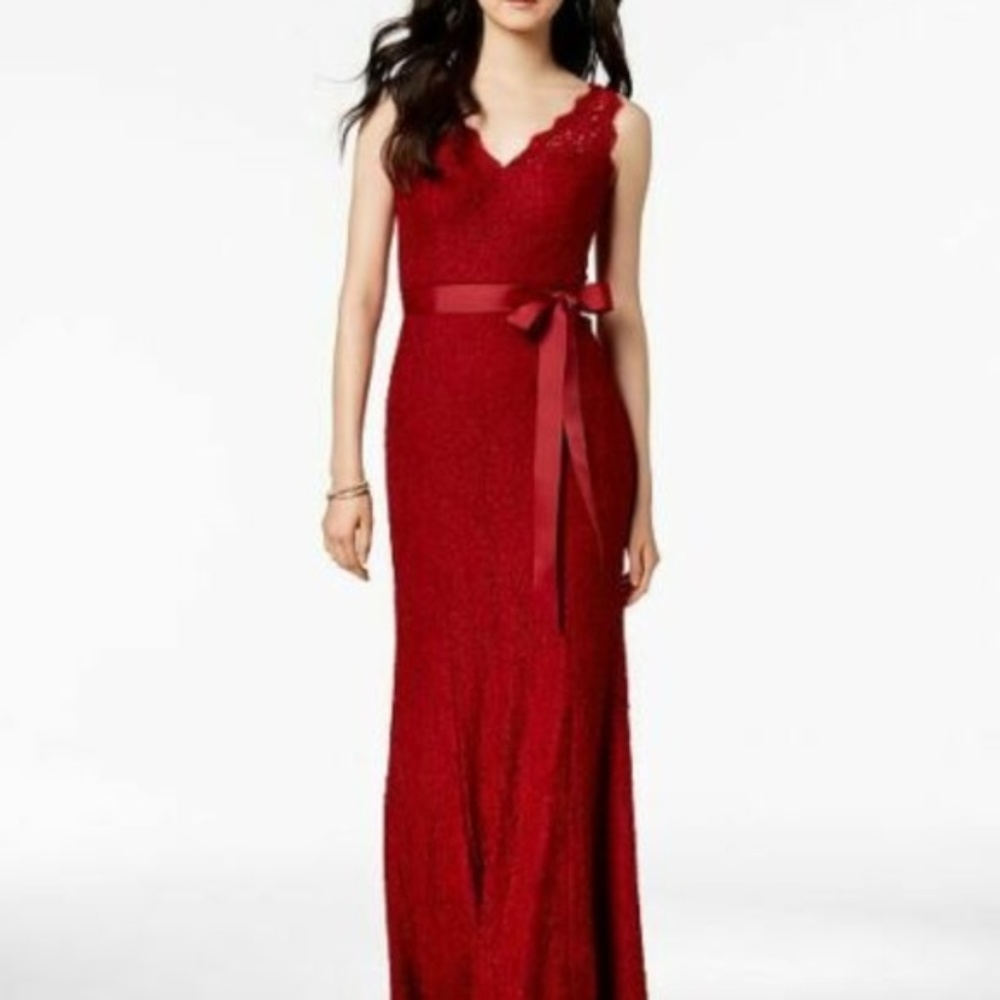 Adrianna Papell Womens Lace Sleeveless Evening Dress Red 4